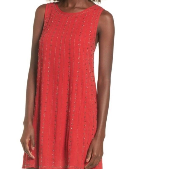Lost + Wander Hand Beaded Swing Dress in Red NWT - Picture 4 of 9